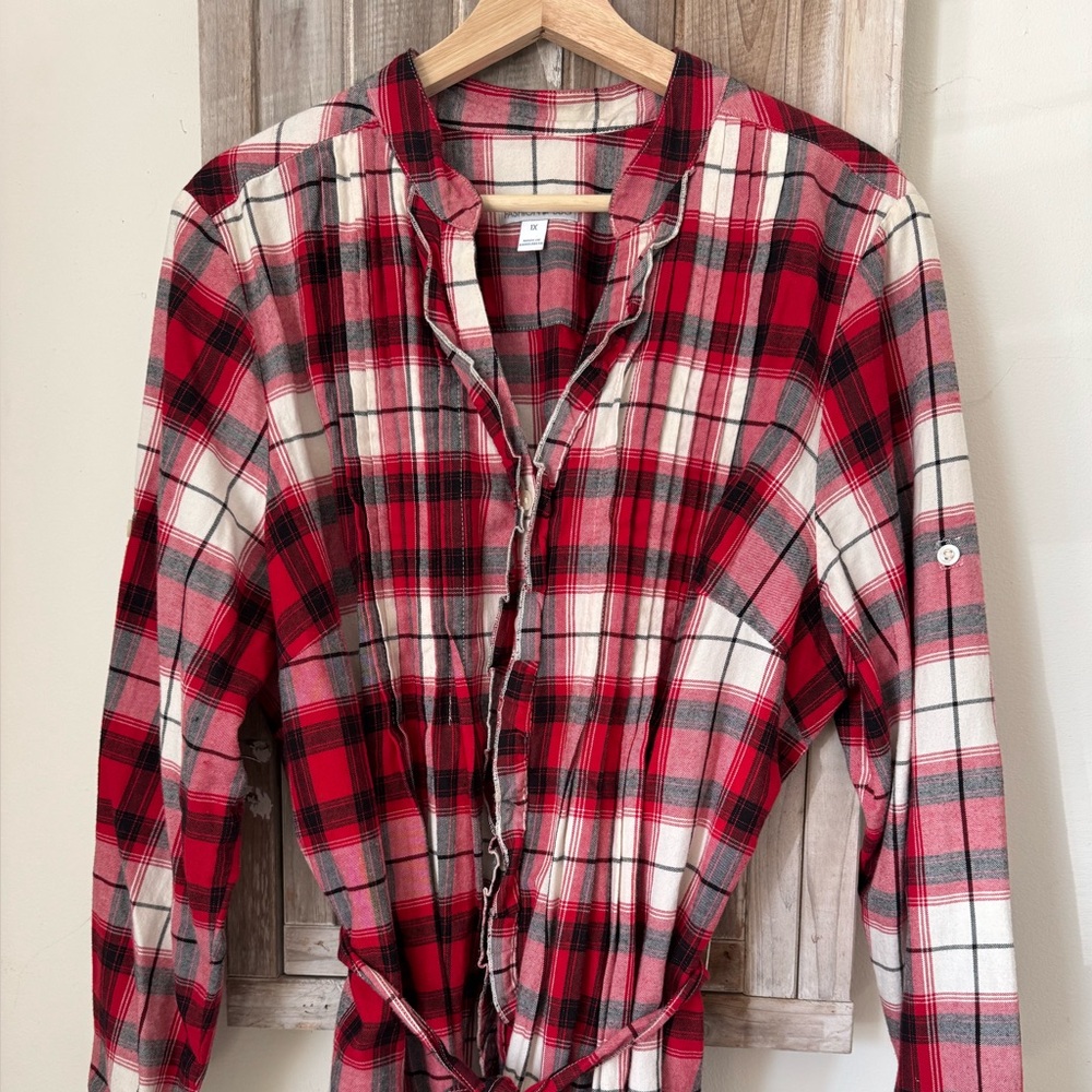 Women’s Flannel Shirt ruffle red long